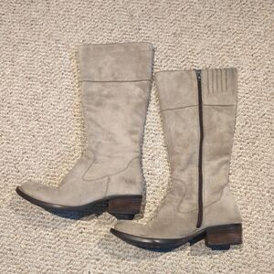 Born Leather Knee High Riding Boots Womens 8.5M Tan Side Zip Western Boho Suede